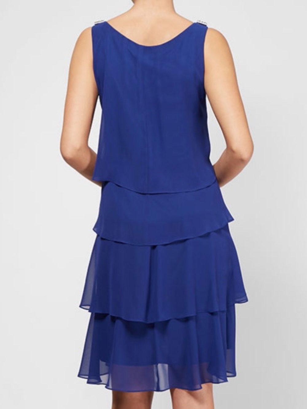 🆕🫐SLNY Blue Layered Chiffon Dress Size 6 Ruffle Cocktail Party Wedding Guest - Picture 3 of 16